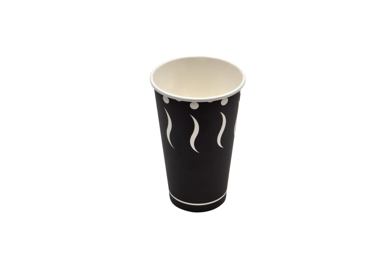 Gobelet en carton noir décoré 480 ml - 1000 unités