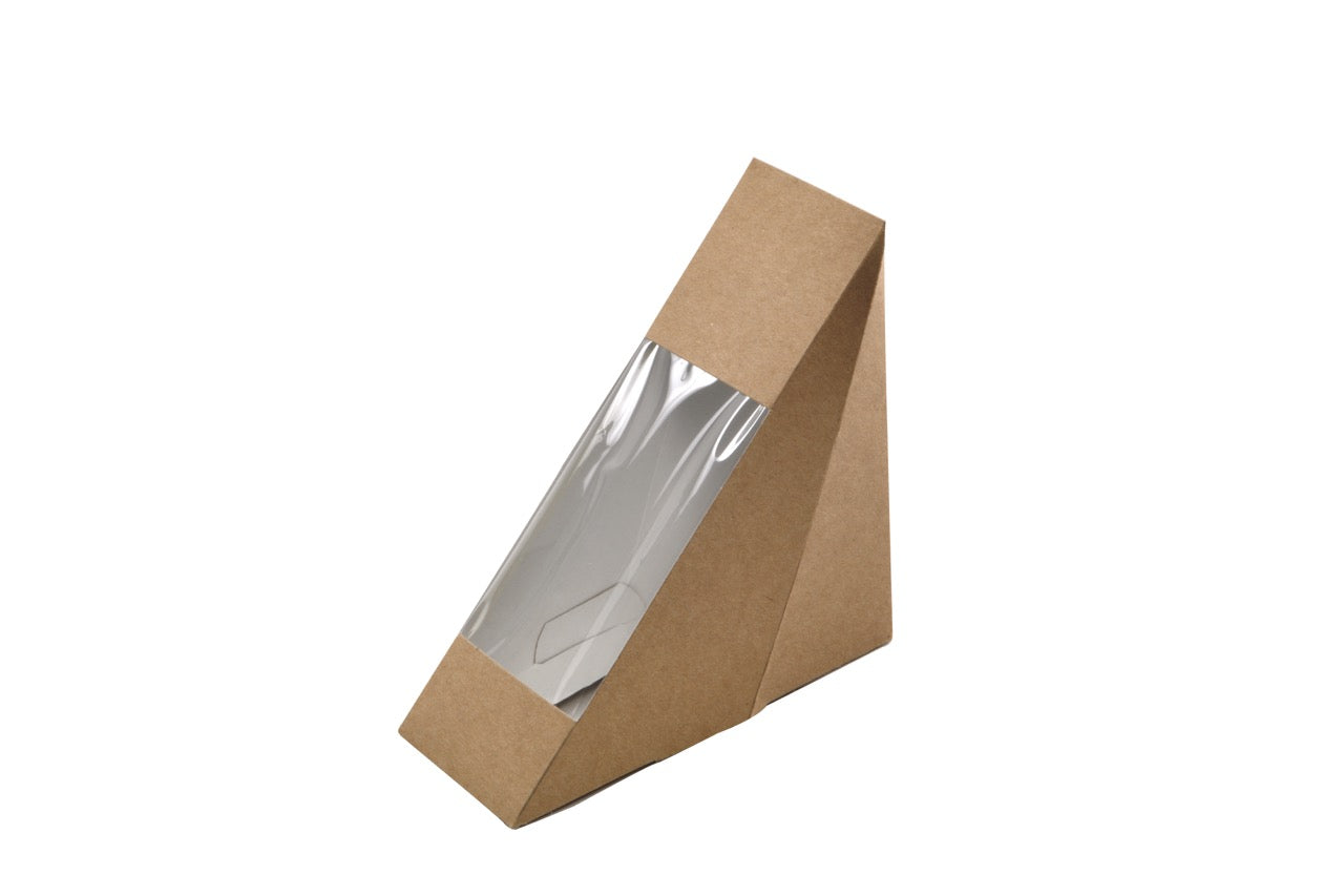 Boîte sandwich en carton kraft avec fenêtre en PLA 7,3 x 12,3 cm - 500 unités