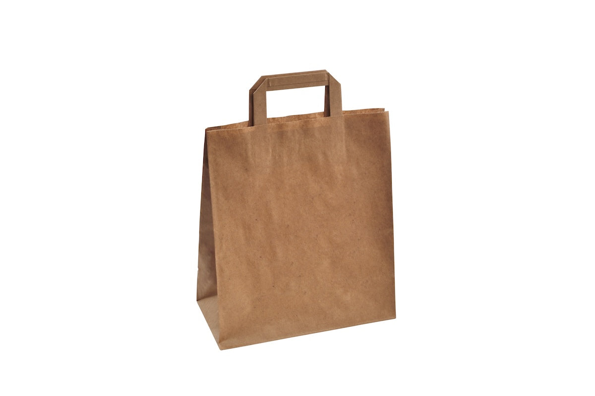 Sacs poignées plates Kraft 80g/m² 26 + 14 x 30 cm | 250 unités