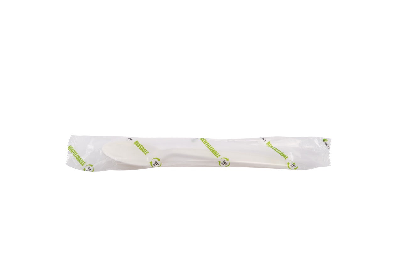 Cuillére blanche en maïs emballée individuellement 16 cm - 500 unités