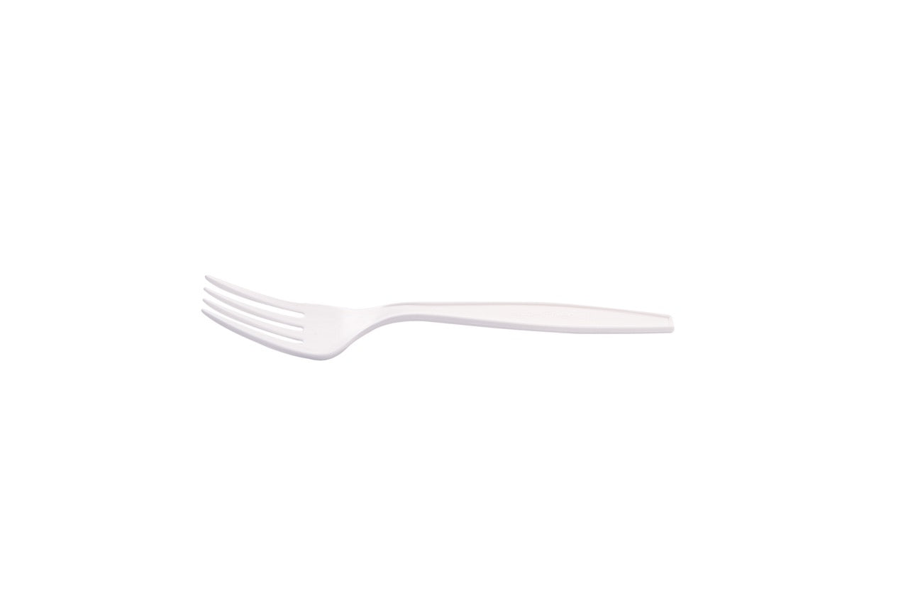 Fourchette blanche en maïs emballée individuellement 17,5 cm - 500 unités