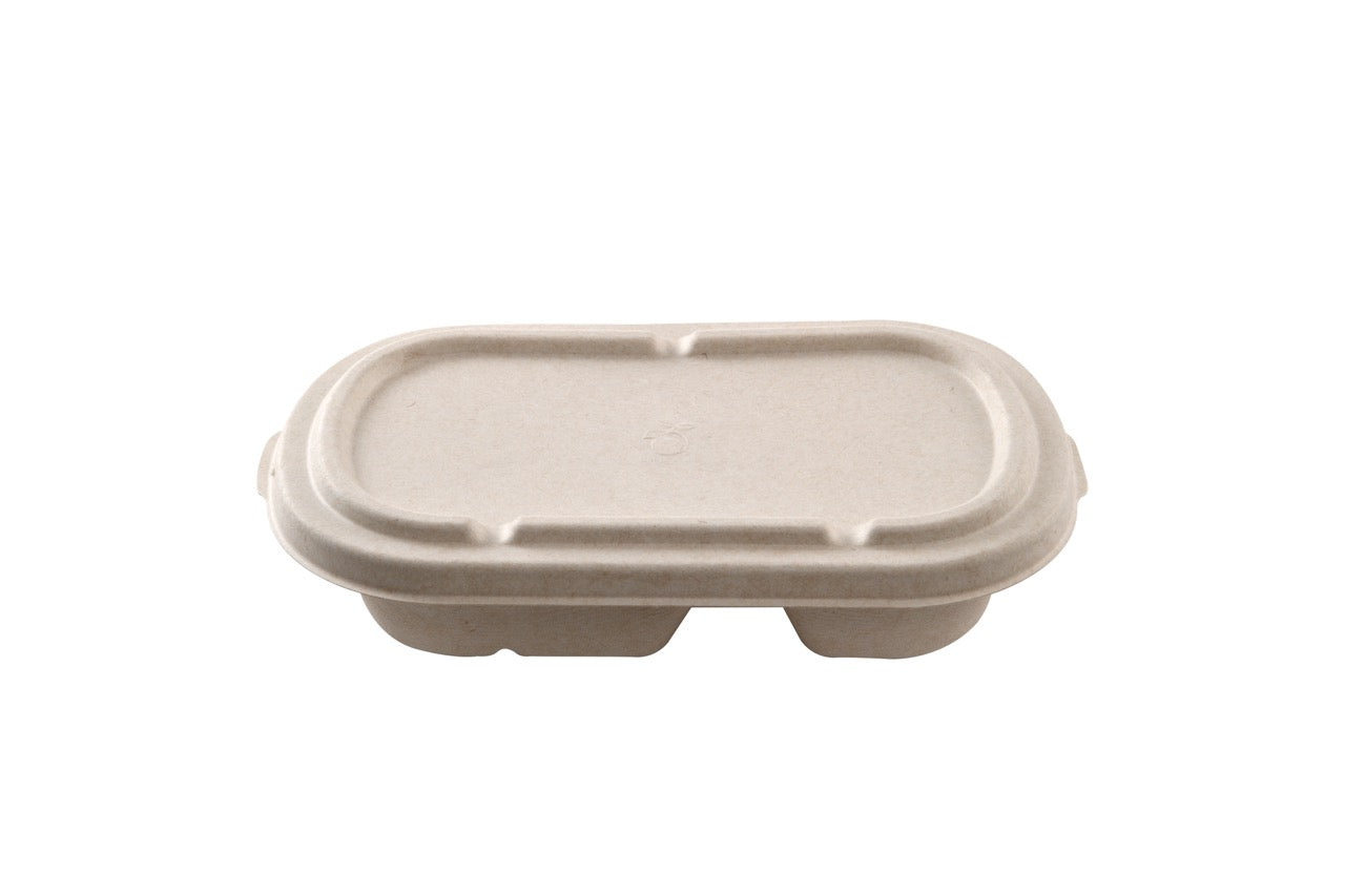 Barquette ovale crème à 2 compartiments en canne à sucre 850 ml - 500 unités