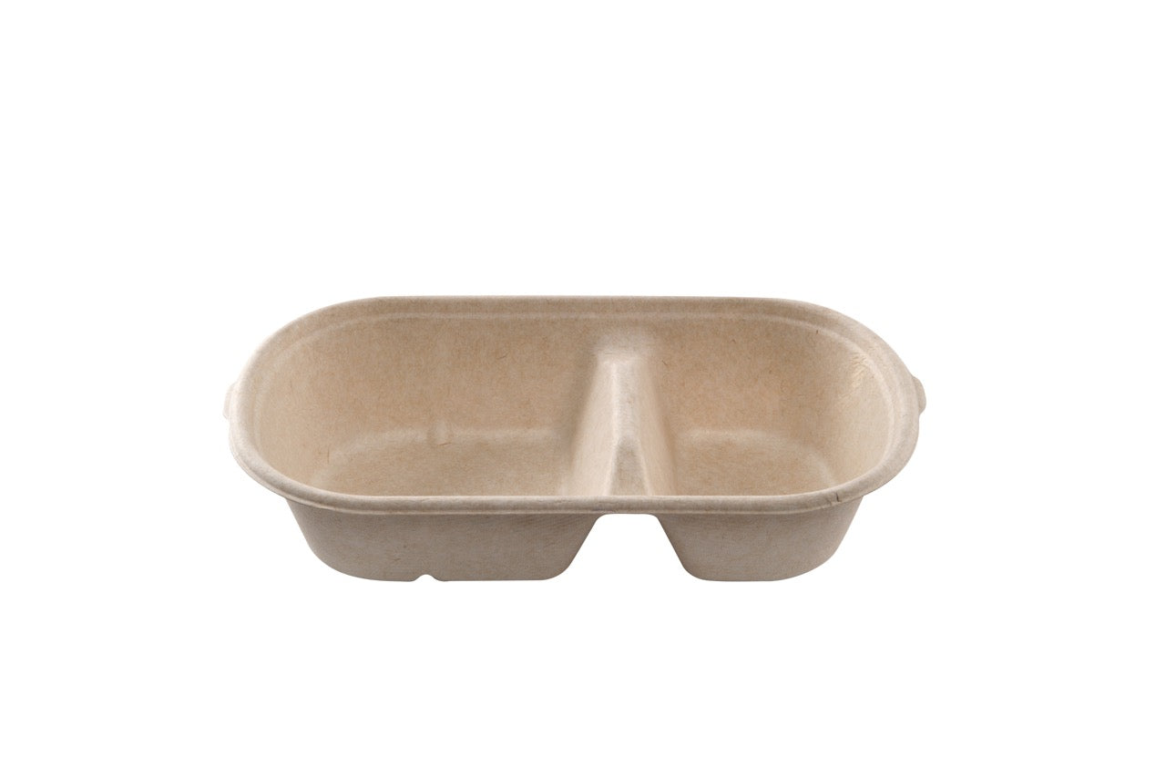 Barquette ovale crème à 2 compartiments en canne à sucre 850 ml - 500 unités