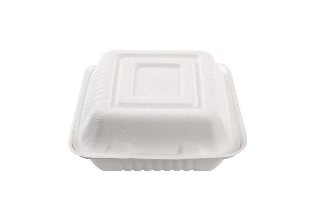 Boîte repas blanche à 2 compartiments en canne à sucre SANS PFAS 1000 ml - 500 unités