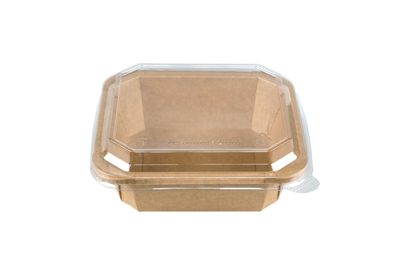 Saladier octogonal en carton kraft + couvercle en PET 1000ml - 300 unités