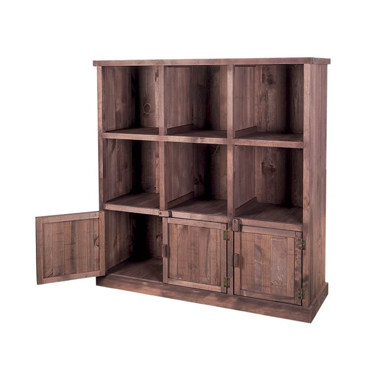 Meuble présentoir pin 6 cases 3 portes Madera GRIS | 1 Unité(s)