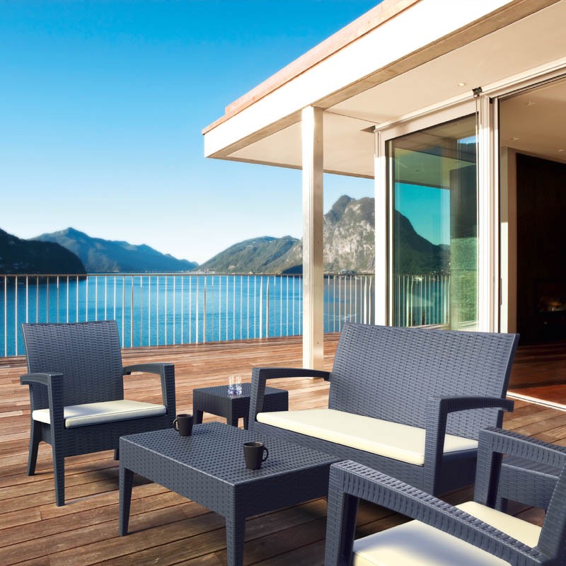 Salon de jardin empilable Miami Gris PLASTIQUE | 1 Unité(s)