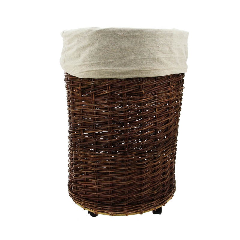 Présentoir osier rond sur roulettes + faux fond MARRON | 1 Unité(s)