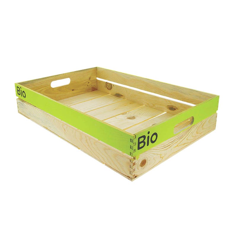 Cagette bois rectangle gm avec logo bio VERT BOIS | 5 Unité(s)
