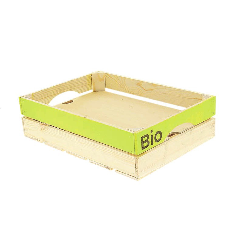 Cagette bois rectangle pm + faux fond + logo bio VERT BOIS | 5 Unité(s)