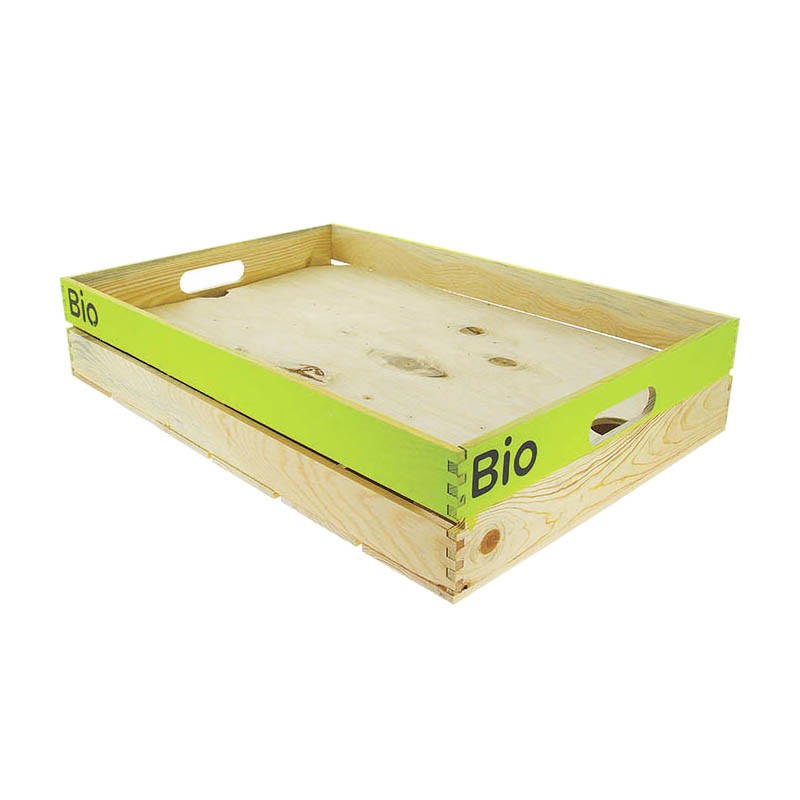 Cagette bois rectangle gm + faux fond + logo bio VERT BOIS | 5 Unité(s)