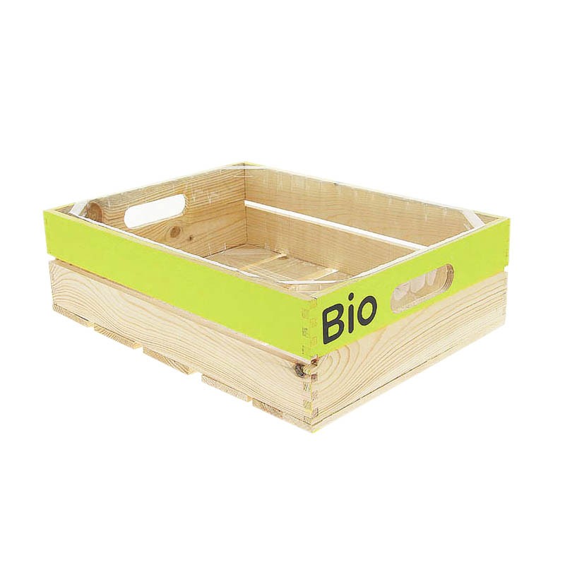 Cagette bois pm + fond plastique + logo bio VERT BOIS | 6 Unité(s)