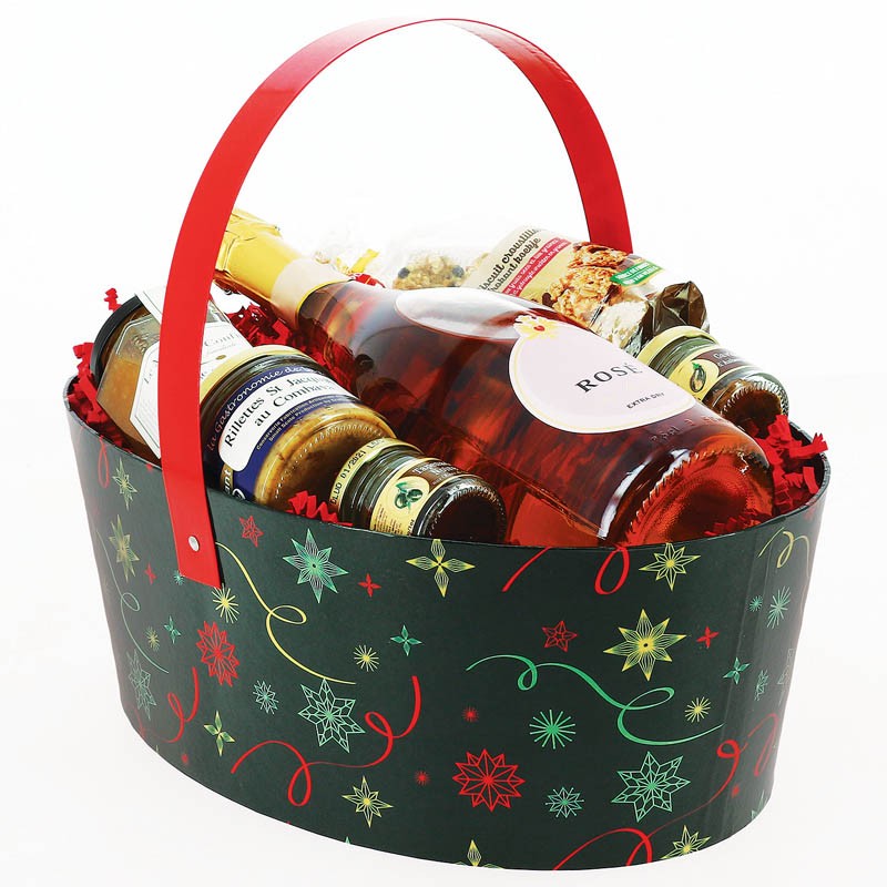 Panier carton ovale avec anse Noel vert 36x23 VERT CARTON | 12 Unité(s)