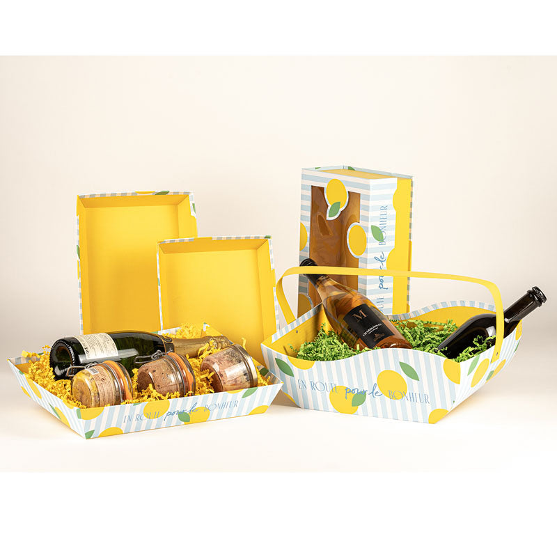 Corbeille carton anse rabattable Bonheur 36x23 JAUNE CARTON | 12 Unité(s)
