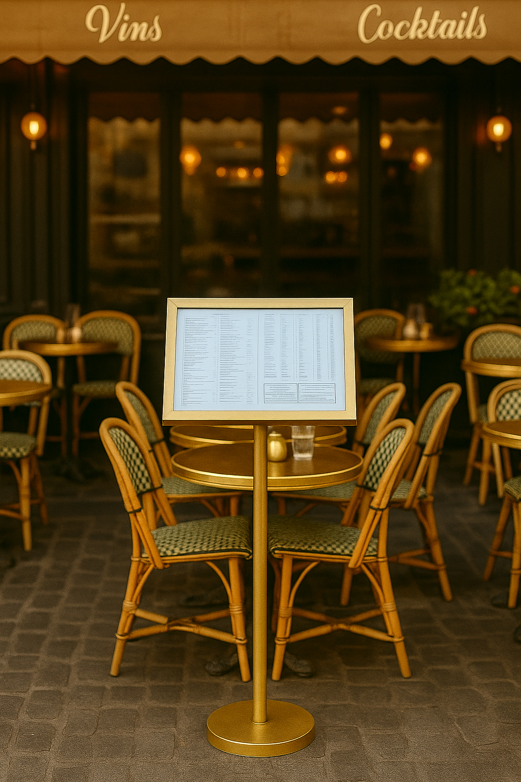 Porte-Menu sur Pied DIN A3 – Métal Doré Ø35x115 cm – Élégant & Robuste (1 unité)