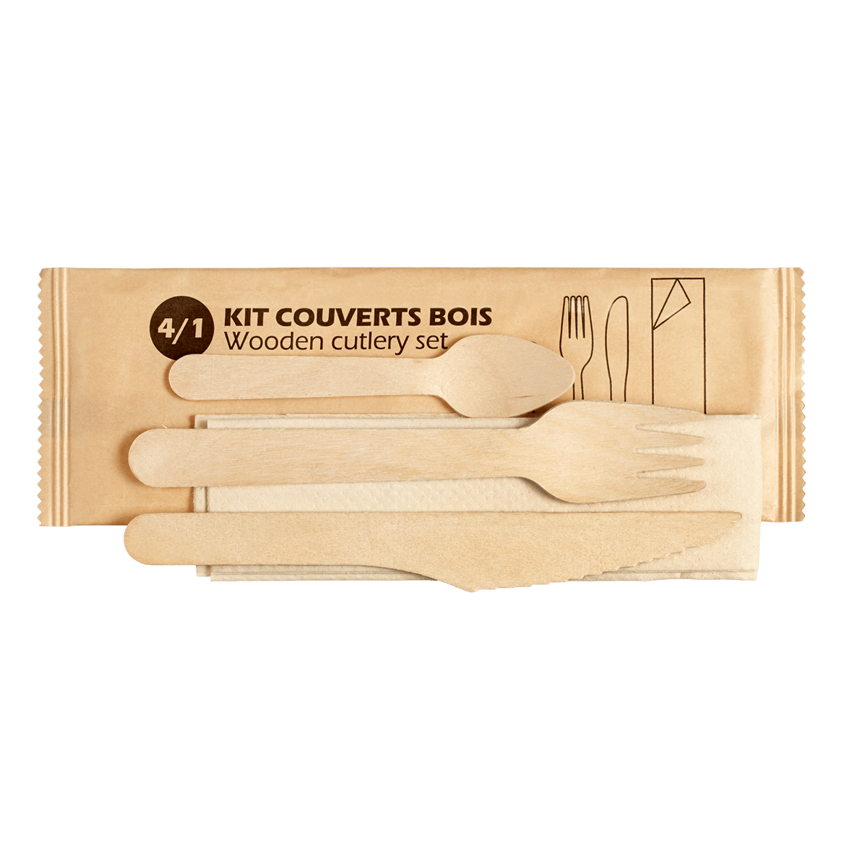 Kit couverts 4/1 bois avec petite cuillère | 500 Unité(s)