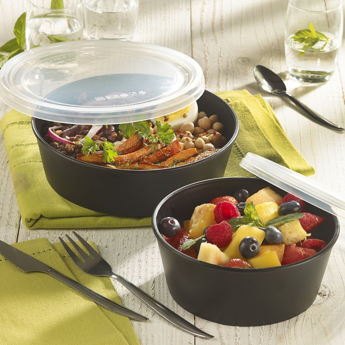 Saladier LOOP avec couvercle PP noir 1300 ml | 60 Unité(s)