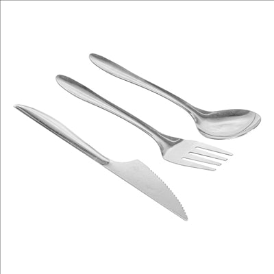 SET FOURCHETTE, COUTEAU, CUILLÈRE 18 CM ARGENTE INOX (100 UNITÉS)