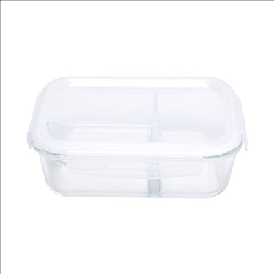 RÉCIPIENTS AVEC COUVERCLE 2 COMPARTIMENTS 'WAKI GLASS' 1000 ML 21x15,7x7,2 CM TRANSPARENT VERRE (6 UNITÉS)