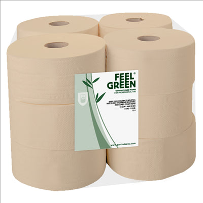 HYGIÉNIQUE "BABY JUMBO" ECOLABEL 2 PLIS - 160 M 17 G/M2 Ø 19,5x9,5 CM NATUREL PAPIER RECYCLÉ (12 UNITÉS)