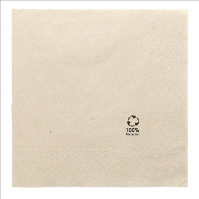 SERVIETTES ECOLABEL 2 PLIS 'PAPER PACK' 18 G/M2 39x39 CM NATUREL OUATE RECYCLÉE (1600 UNITÉS)