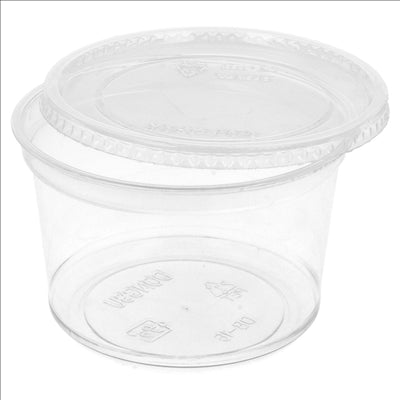POTS TRAITEUR + COUVERCLES 375 ML Ø11,7x6,1 CM TRANSPARENT PET (250 UNITÉS)