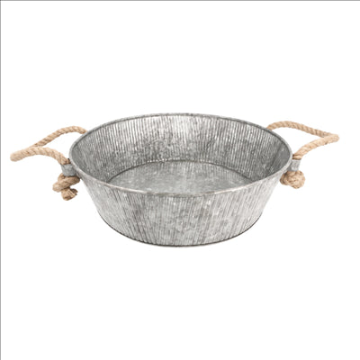 PLATEAU ROND POIGNÉES EN CORDE Ø 35,5x11 CM GALVANISÉ ACIER (1 UNITÉ)