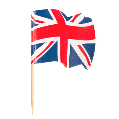 PETITS DRAPEAUX "U.K" 4x3/6,5 CM ASSORTI BOIS (144 UNITÉS)