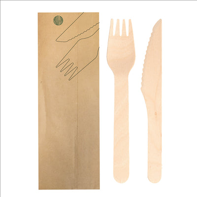 SET 2/1 FOURCHETTE, COUTEAU 'MAKAN' 16 CM NATUREL BOIS (100 UNITÉS)