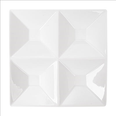 ASSIETTES CARRÉES 4 COMPARTIMENTS 24x24 CM BLANC PORCELAINE (12 UNITÉS)