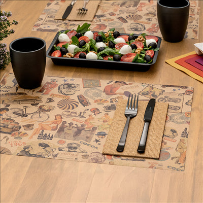 SETS DE TABLE OFFSET 'VINTAGE' 70 G/M2 30x42 CM QUADRICHROMIE KRAFT (2000 UNITÉS)