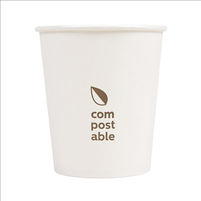 GOBELETS BOISSONS FROIDES ET CHAUDES 1 PAROI 'COMPOSTABLE' 180 ML - 6 oz 260 G/M2 Ø7,2/5,3x7,8 CM BLANC CARTON (1000 UNITÉS)