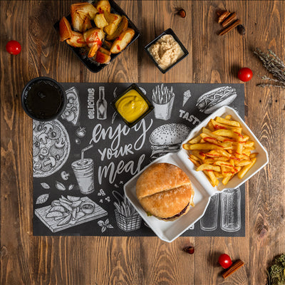 SETS DE TABLE 'FAST FOOD' 120 G/M2 30x42 CM NOIRE/BLANC CELLULOSE (1000 UNITÉS)