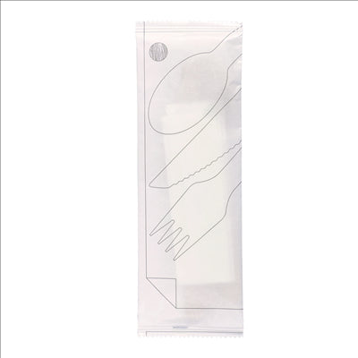 SET 4/1 FOURCHETTE, COUTEAU, CUILLÈRE, SERVIETTE 'MAKAN' 16 CM NATUREL BOIS (100 UNITÉS)