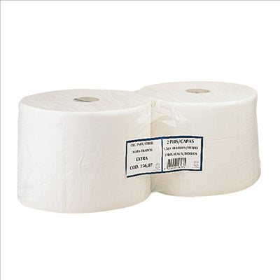 BOBINES ECOLABEL 2 PLIS - 900 FEUILLES 19 G/M2 Ø26x26 CM BLANC OUATE (2 UNITÉS)