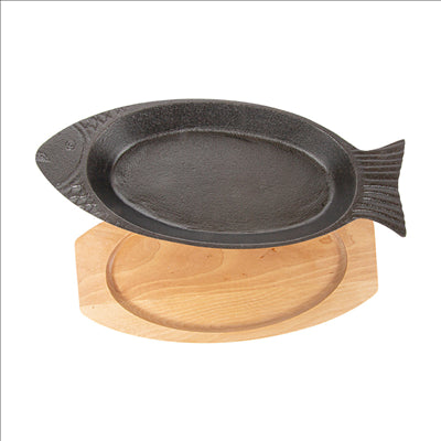ASSIETTE POISSON + SUPPORT EN BOIS 32x13 CM NOIR FER (8 UNITÉS)
