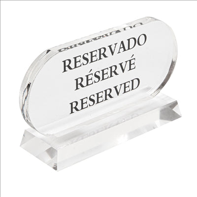 PLAQUE "RESERVADO-RÉSERVÉ-RESERVED" 13,5x7,5 CM TRANSPARENT ACRYLIQUE (2 UNITÉS)