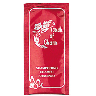 SACHETS SHAMPOOING 'TOUCH OF CHARM' 10 ML 10x5 CM BORDEAUX PET (1000 UNITÉS)