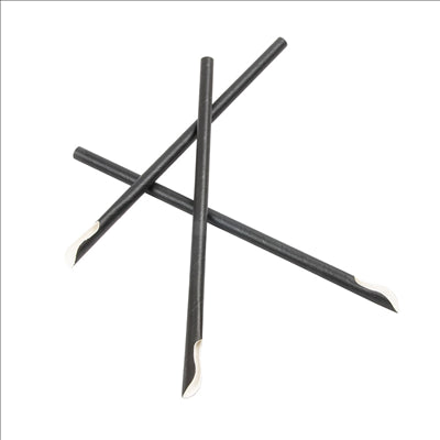 PAILLES AVEC CUILLÈRE 'PAPER' Ø 0,8x21 CM NOIR PAPIER (1000 UNITÉS)