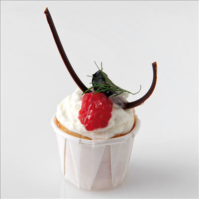 POTS TRAITEUR PAPIER PLISSÉ 22 ML (0,7 oz) 80 G/M2 Ø3,8/2,6x2,8 CM BLANC PARCH.INGRAISSABLE (1000 UNITÉS)