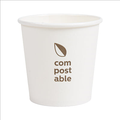 GOBELETS BOISSONS FROIDES ET CHAUDES 1 PAROI 'COMPOSTABLE' 120 ML - 4 oz 230 G/M2 Ø6,3/4,5x6 CM BLANC CARTON (1000 UNITÉS)
