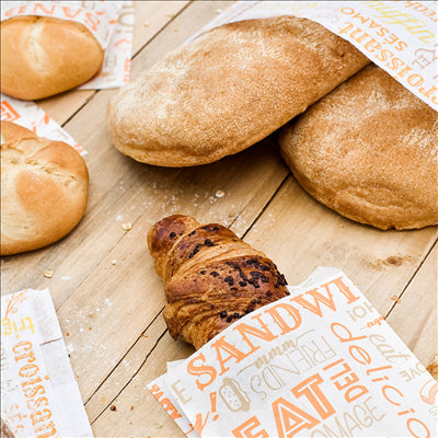 SACHETS CROISSANTS 'PAROLE' 33 G/M2 12+5x14 CM BLANC CELLULOSE (500 UNITÉS)