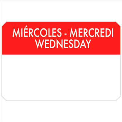 500 U. ÉTIQUETTES ADHESIVES "MERCREDI" 7,5x5 CM ROUGE ADHESIF (1 UNITÉ)