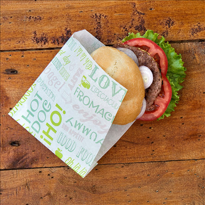 PAPIER INGRAISSABLES OUVERT 2 CÔTÉS FAST FOOD 'PAROLE' 35 G/M2 13x14 CM BLANC PARCH.INGRAISSABLE (1000 UNITÉS)