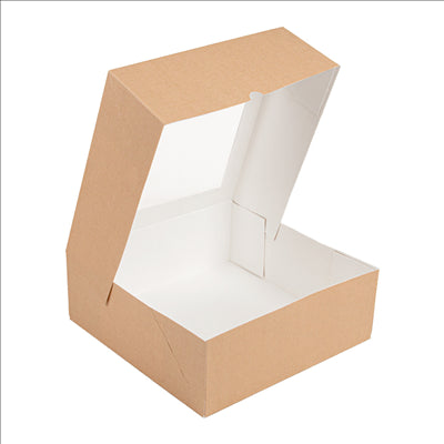 BOÎTES PÂTISSERIES AVEC FENÊTRE 'THEPACK' 240 G/M2 + OPP 28x28x10 CM NATUREL CARTON ONDULÉ NANO-MICRO (100 UNITÉS)