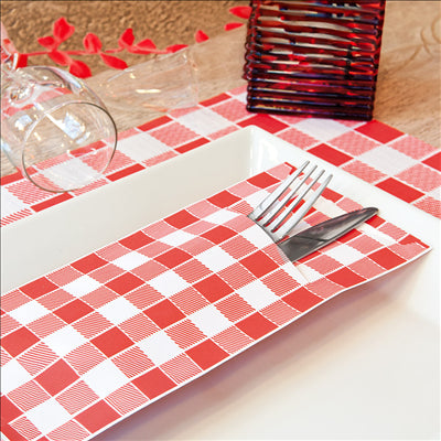 SACS COUVERTS + SERVIETTE 'JUST IN TIME - VICHY' 90 + 10PE G/M2 11,2x22,5 CM BLANC CELLULOSE (400 UNITÉS)