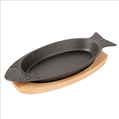 ASSIETTE POISSON + SUPPORT EN BOIS 32x13 CM NOIR FER (8 UNITÉS)