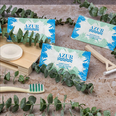 BONNETS DOUCHE EN SACHETS BLANC 'AZUR' 6X10,5 CM BLANC PE (250 UNITÉS)