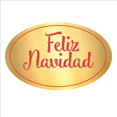 1000 U. ETIQUETTE "FELIZ NAVIDAD"  5,5x3,5 CM DORE ADHESIF (1 UNITÉ)