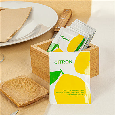 RINCE-DOIGTS RAFRAÎCHISSANTS "CITRON" 45 G/M2 6x8 CM BLANC CELLULOSE (2000 UNITÉS)